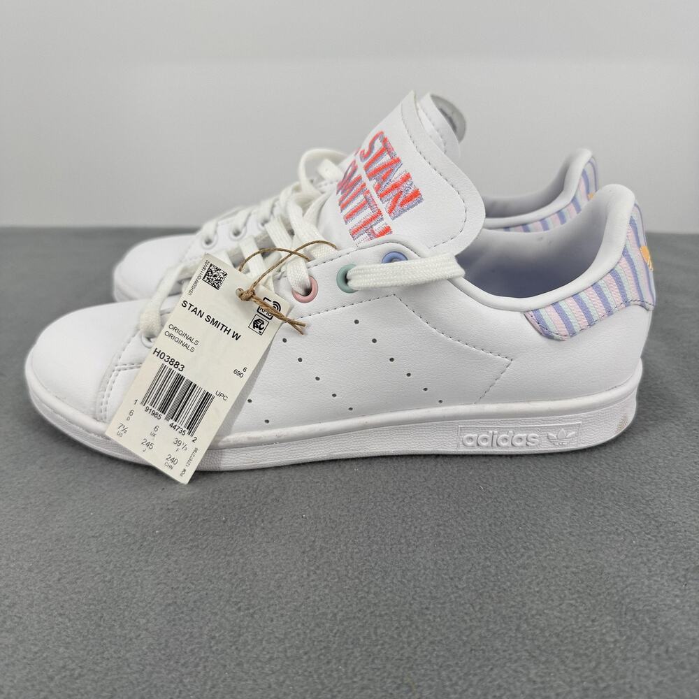 Adidas Stan Smith W Shoes Womens Size 7.5 White Pastel Stripe H03883 Sneakers